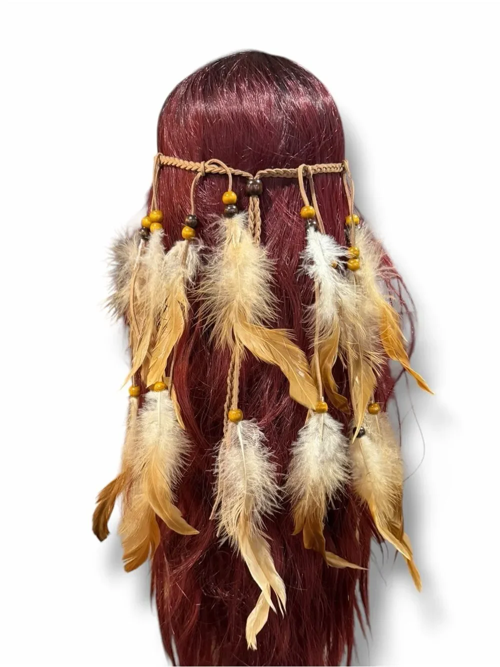 Brown Feather Long Headband Western Festival Head Piece